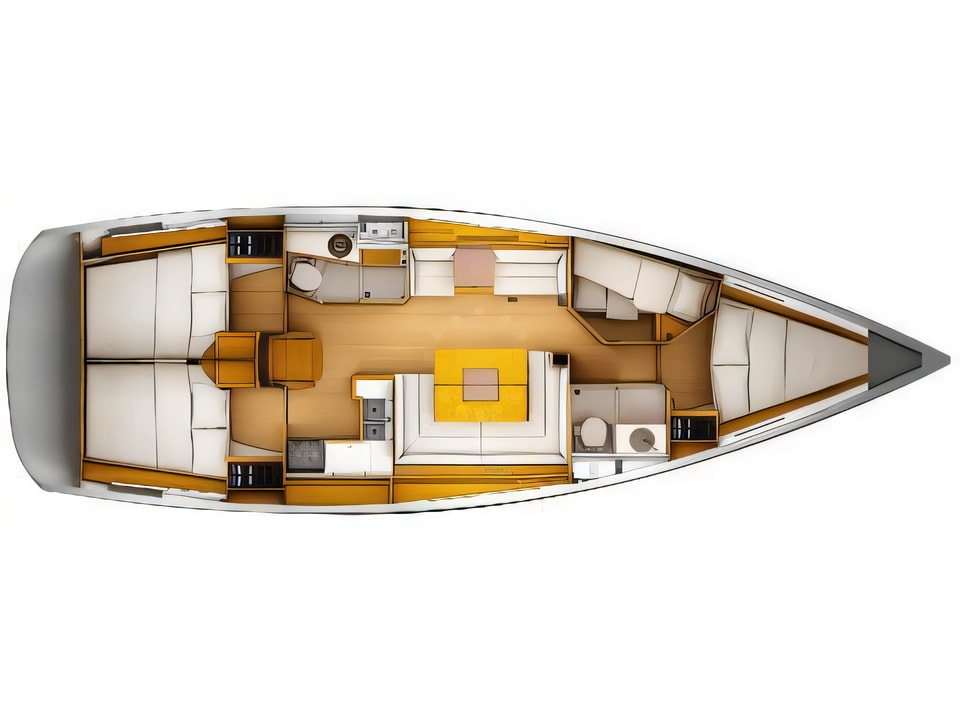 Layout of Sun Odyssey 449 sail boat with 4 cabins Croatia yacht charter