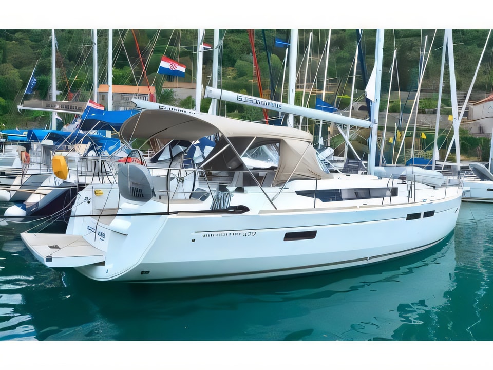 Exterior overview of Sun Odyssey 479 sail boat for charter from Dubrovnik ACI Marina in the Dubrovnik sailing area Croatia