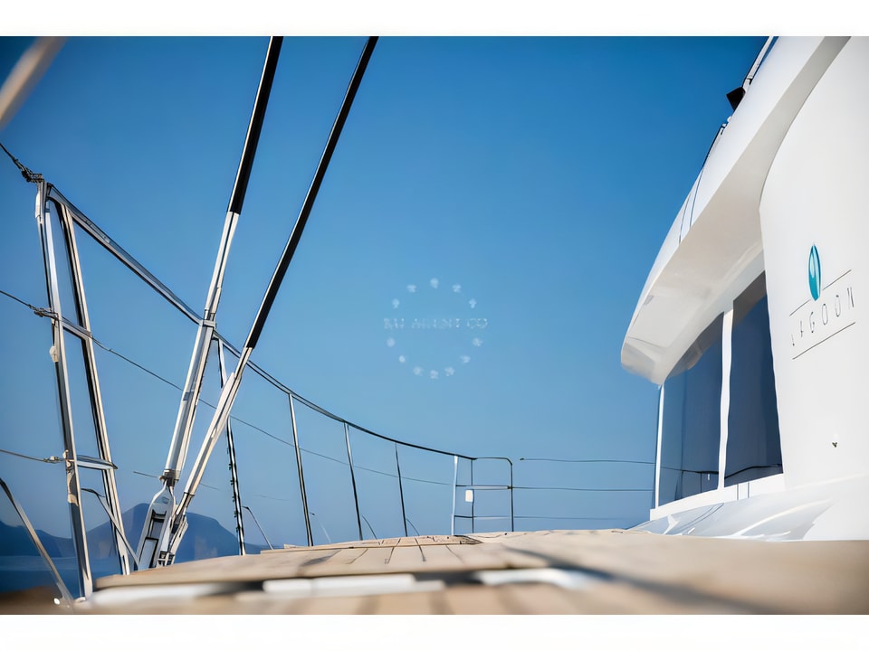 Exterior overview of Lagoon 620 catamaran for charter from Kastela Gomilica Marina in the Sibenik sailing area Croatia