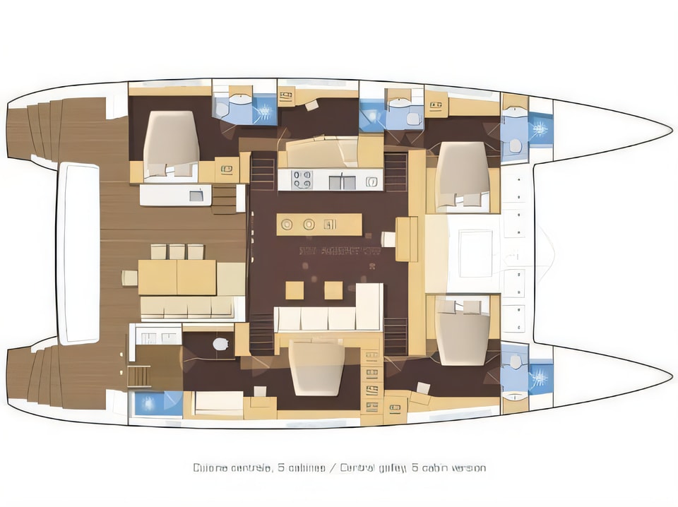 Layout of Lagoon 620 catamaran with 4 cabins Croatia yacht charter