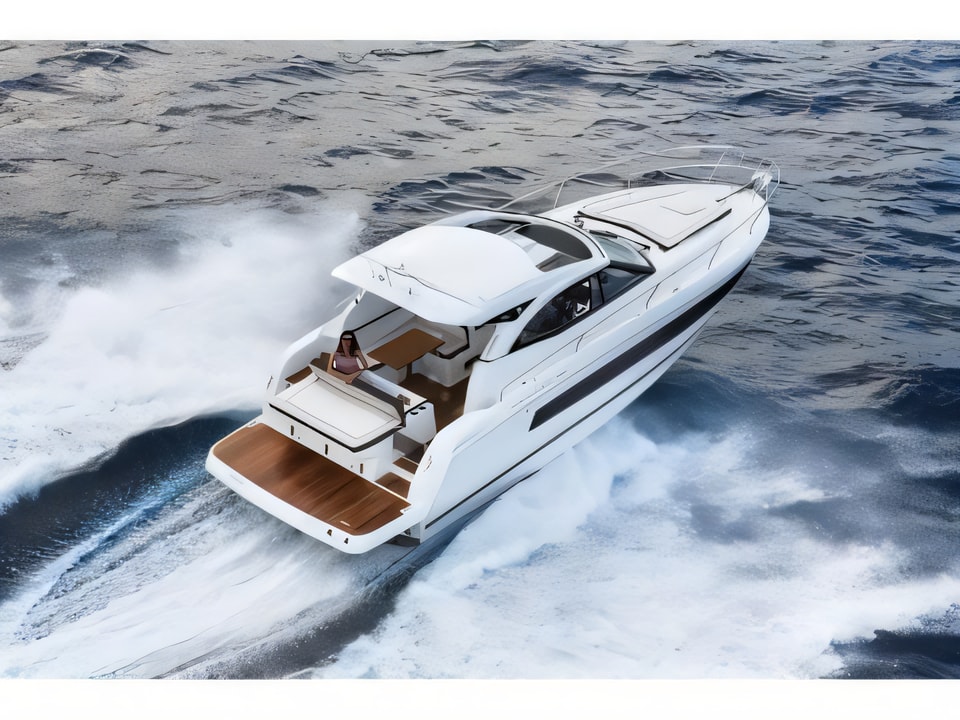 Exterior overview of Leader 36 motoryacht for charter from Pula Tehnomont Marina Veruda in the Istria / Kvarner sailing area Croatia