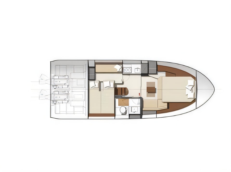 Layout of Leader 36 motoryacht with 2 cabins Croatia yacht charter