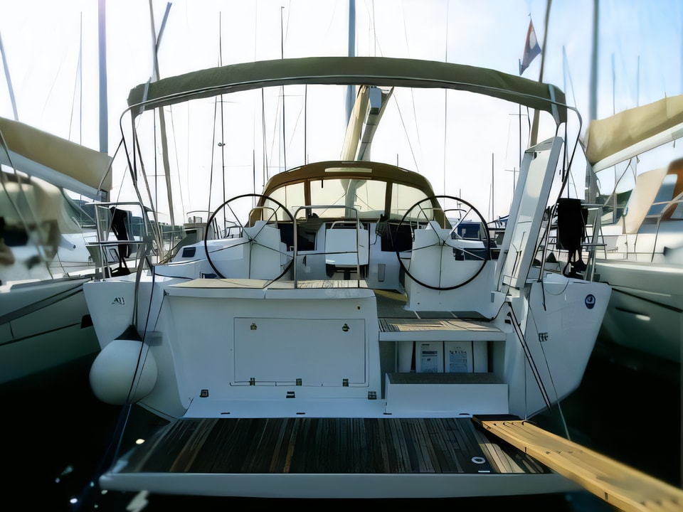 Exterior overview of Dufour 460 Grand Large sail boat for charter from Kastela Gomilica Marina in the Sibenik sailing area Croatia