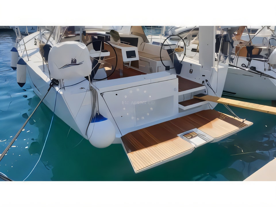 Exterior overview of Dufour 430 Grand Large sail boat for charter from Rogoznica Marina Frapa in the Sibenik sailing area Croatia
