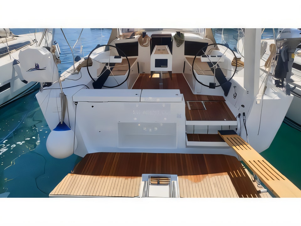 Exterior overview of Dufour 430 Grand Large sail boat for charter from Rogoznica Marina Frapa in the Sibenik sailing area Croatia