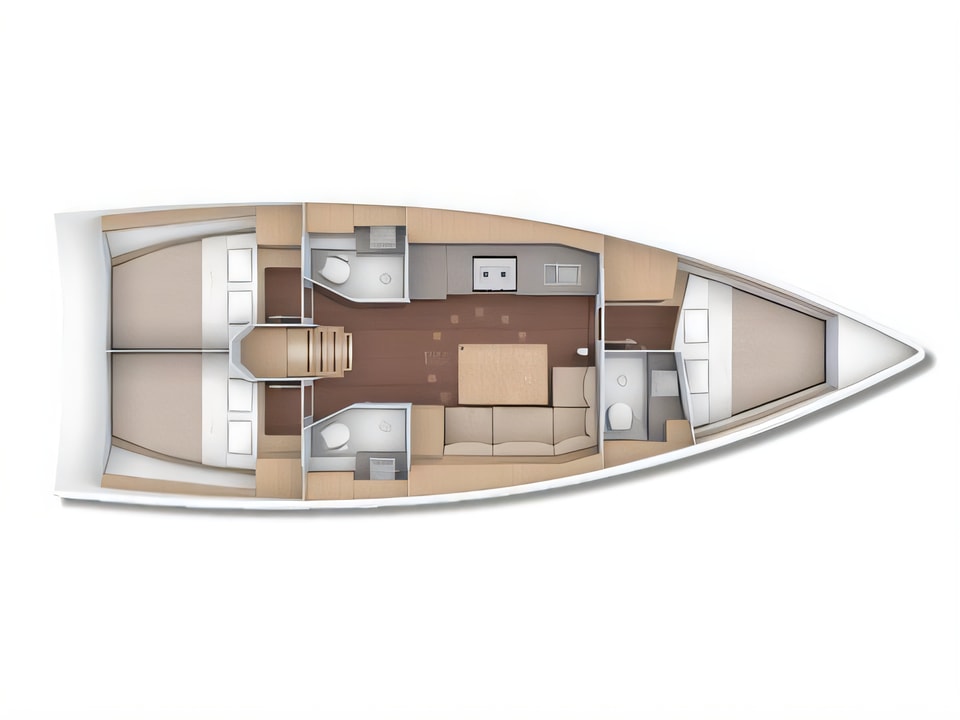 Layout of Dufour 390 Grand Large sail boat with 3 cabins Croatia yacht charter