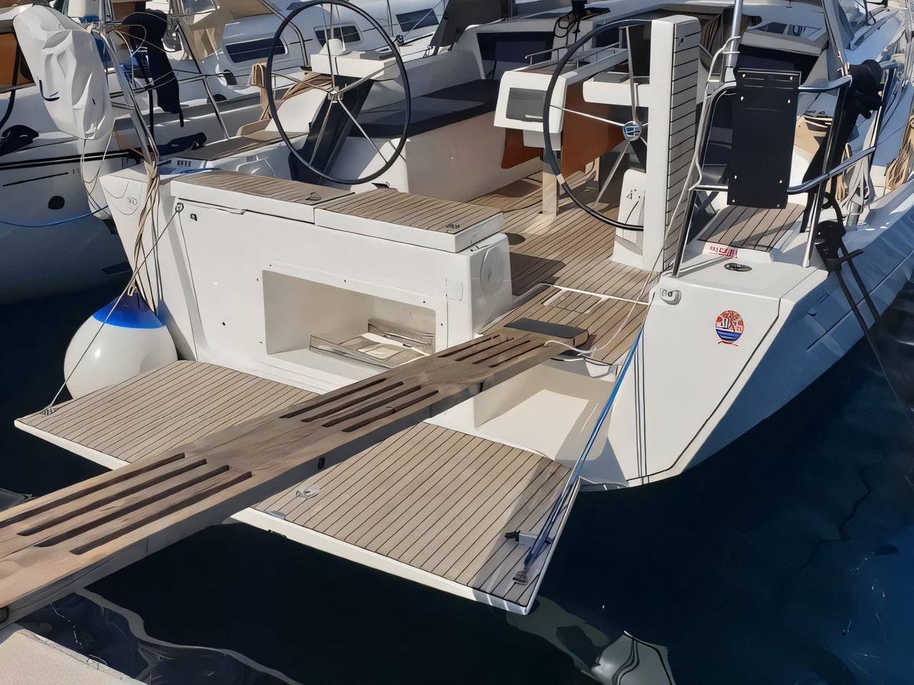 Exterior overview of Dufour 360 Grand Large sail boat for charter from Rogoznica Marina Frapa in the Sibenik sailing area Croatia