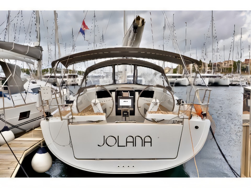 Exterior overview of Hanse 388 sail boat for charter from Sibenik Marina Mandalina in the Sibenik sailing area Croatia