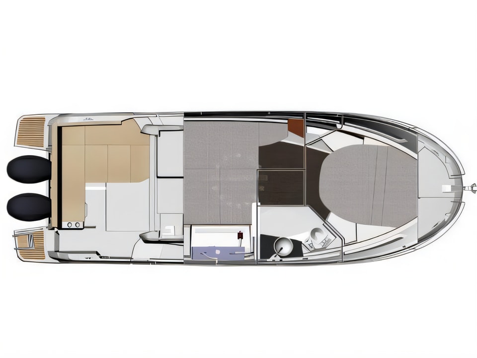 Layout of Merry Fisher 895 motor boat with 2 cabins Croatia yacht charter