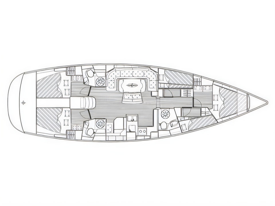 Layout of Bavaria 51 Cruiser sail boat with 5 cabins Croatia yacht charter