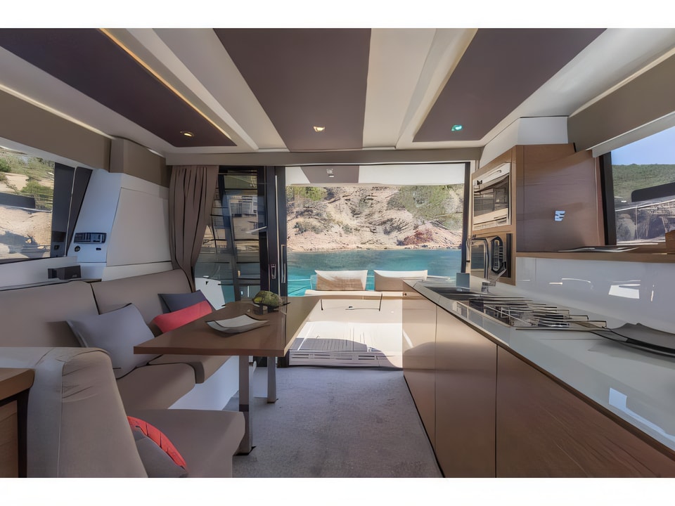 Interior of MY 37 power catamaran with 3 cabins Croatia yacht charter