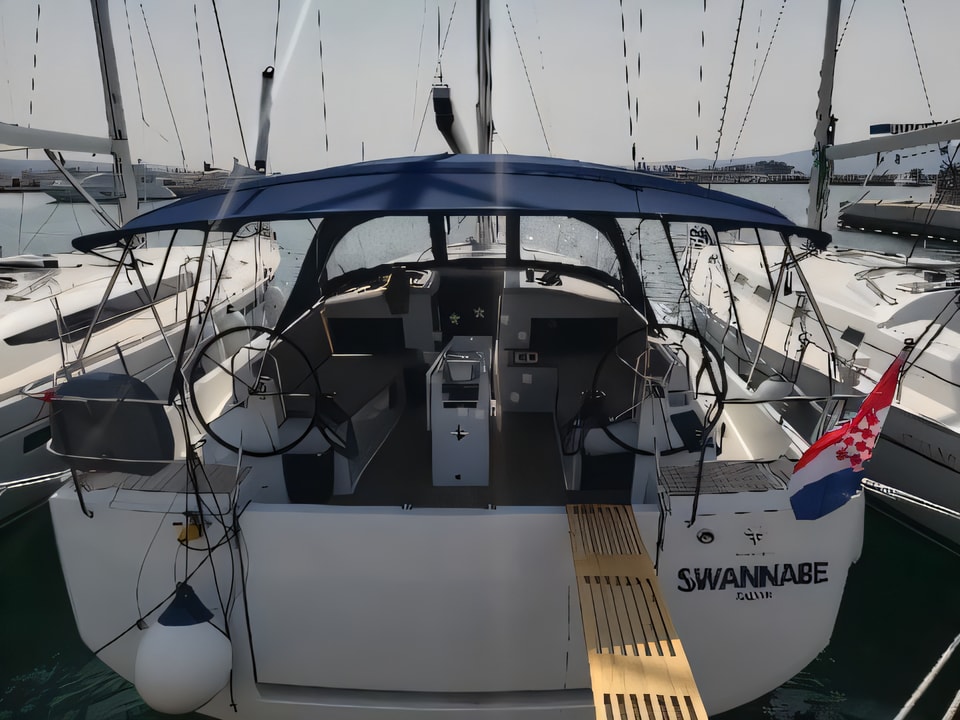 Exterior overview of Sun Odyssey 490 sail boat for charter from Sukosan Marina Dalmacija in the Zadar sailing area Croatia