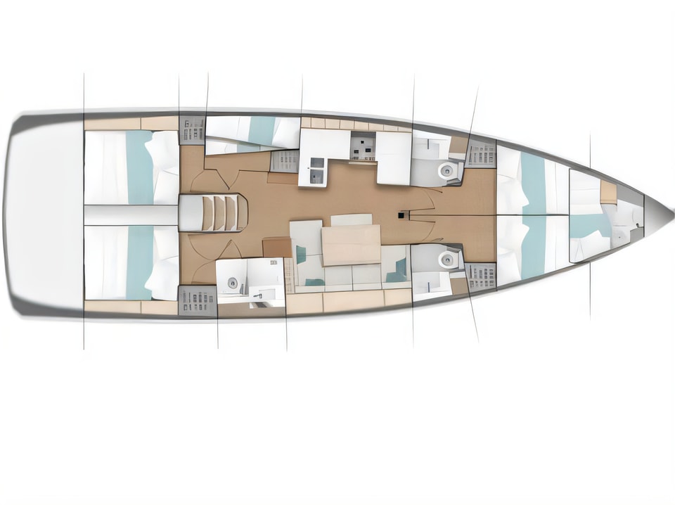 Layout of Sun Odyssey 490 sail boat with 5 cabins Croatia yacht charter