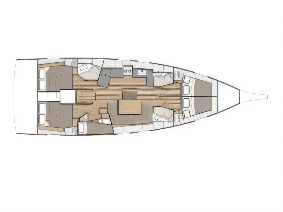 Layout of Oceanis 46.1 sail boat with 5 cabins Croatia yacht charter