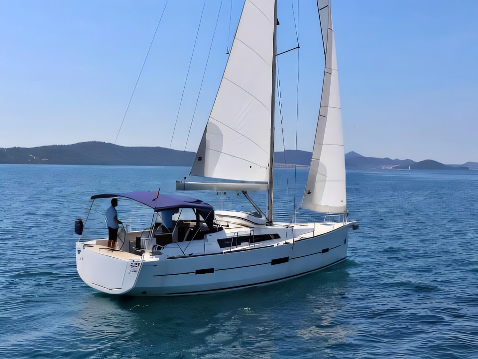 Exterior overview of DUFOUR 460 Grand Large BT sail boat for charter from Sukosan Marina Dalmacija in the Zadar sailing area Croatia