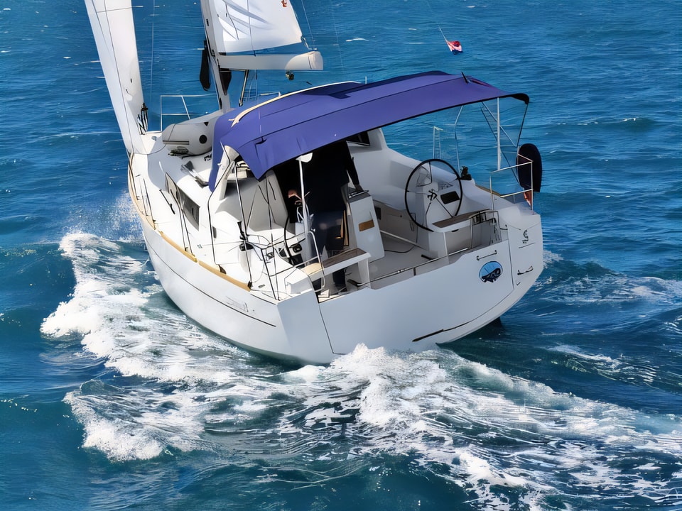 Exterior overview of OCEANIS 38.1 BT sail boat for charter from Sukosan Marina Dalmacija in the Zadar sailing area Croatia