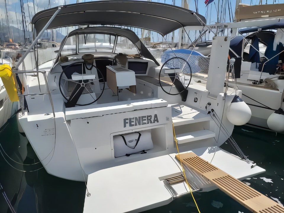 Exterior overview of Dufour 430 Grand Large sail boat for charter from Kastela Gomilica Marina in the Sibenik sailing area Croatia
