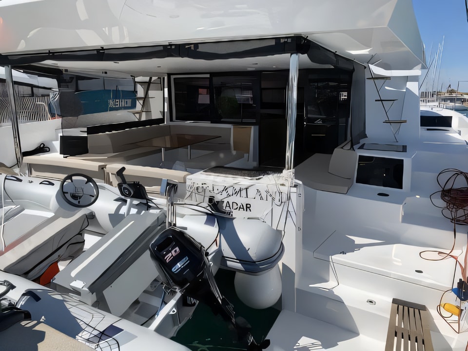 Exterior overview of Dufour Catamaran 48 catamaran for charter from Sukosan Marina Dalmacija in the Zadar sailing area Croatia