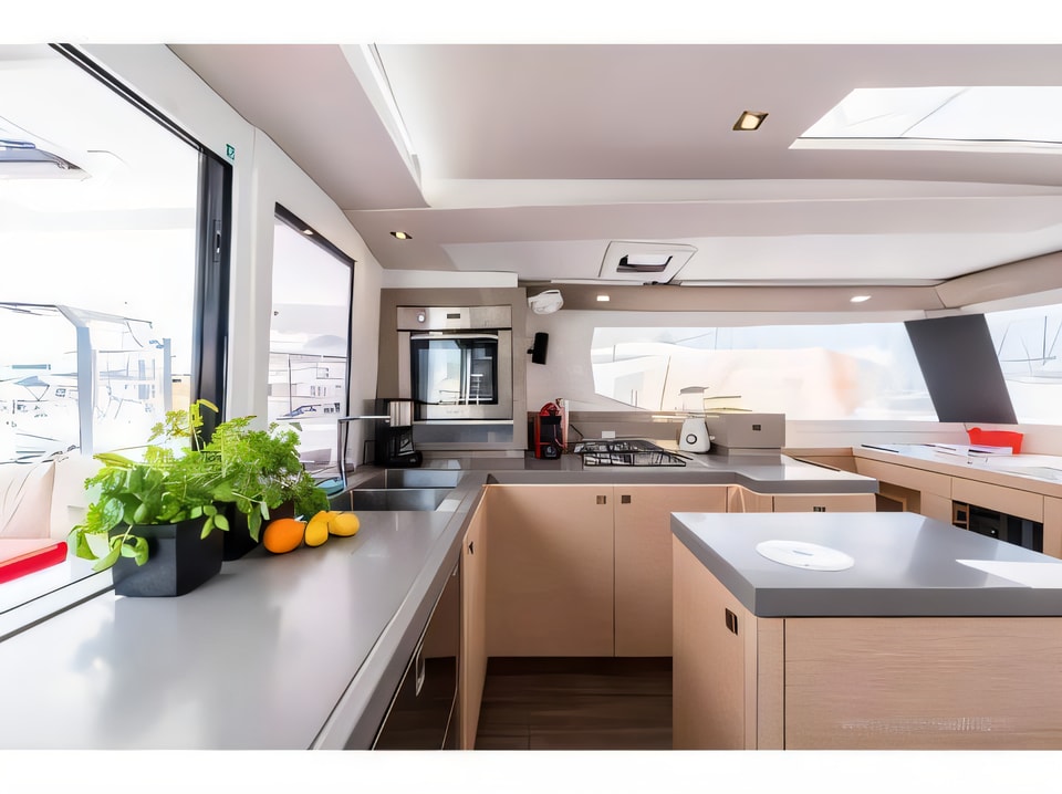 Interior of Saona 47 quintet catamaran with 6 cabins Croatia yacht charter