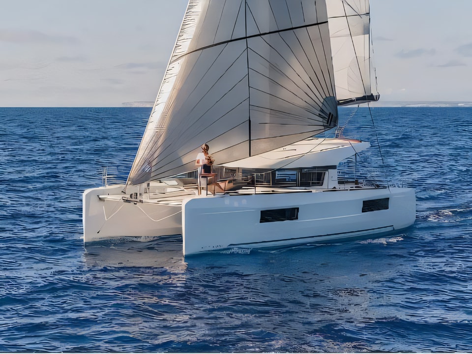 Exterior overview of Lagoon 40 catamaran for charter from Kastela Gomilica Marina in the Sibenik sailing area Croatia