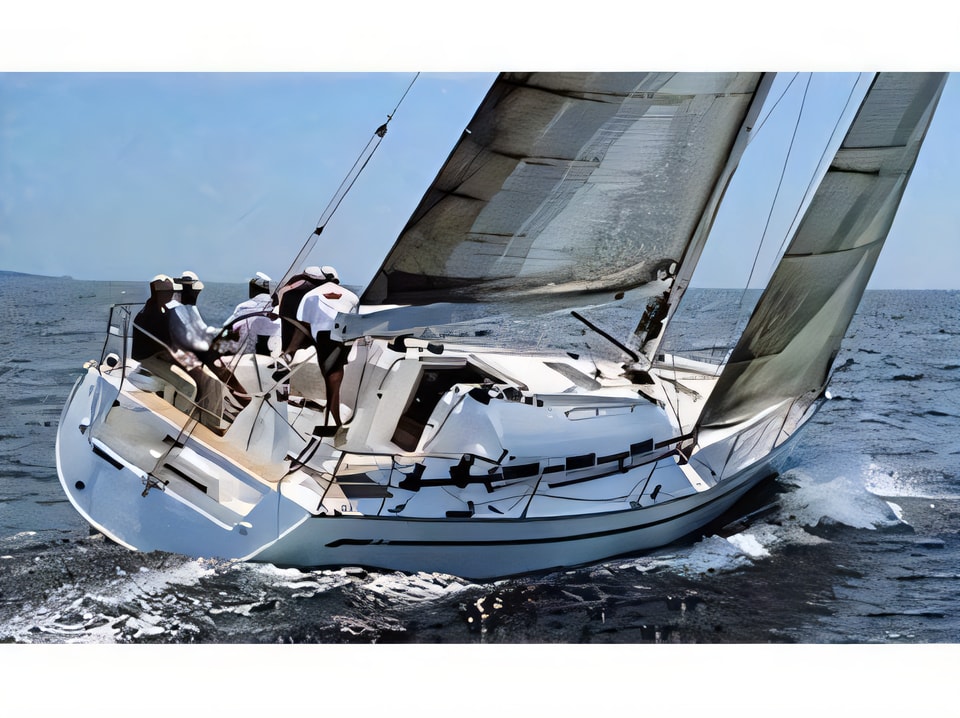 Exterior overview of Bavaria 38 Match sail boat for charter from Primosten Marina Kremik in the Sibenik sailing area Croatia