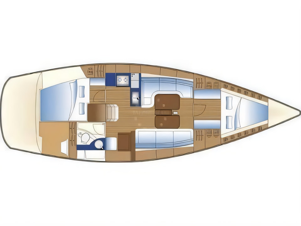 Layout of Bavaria 38 Match sail boat with 2 cabins Croatia yacht charter