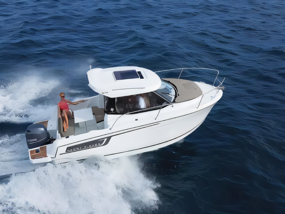 Exterior overview of Merry Fisher 695 + Suzuki 150 motor boat for charter from Sukosan Marina Dalmacija in the Zadar sailing area Croatia