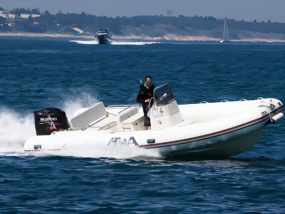 Exterior overview of SPORT 22GT + Suzuki 200 motor boat for charter from Pag City Port in the Zadar sailing area Croatia