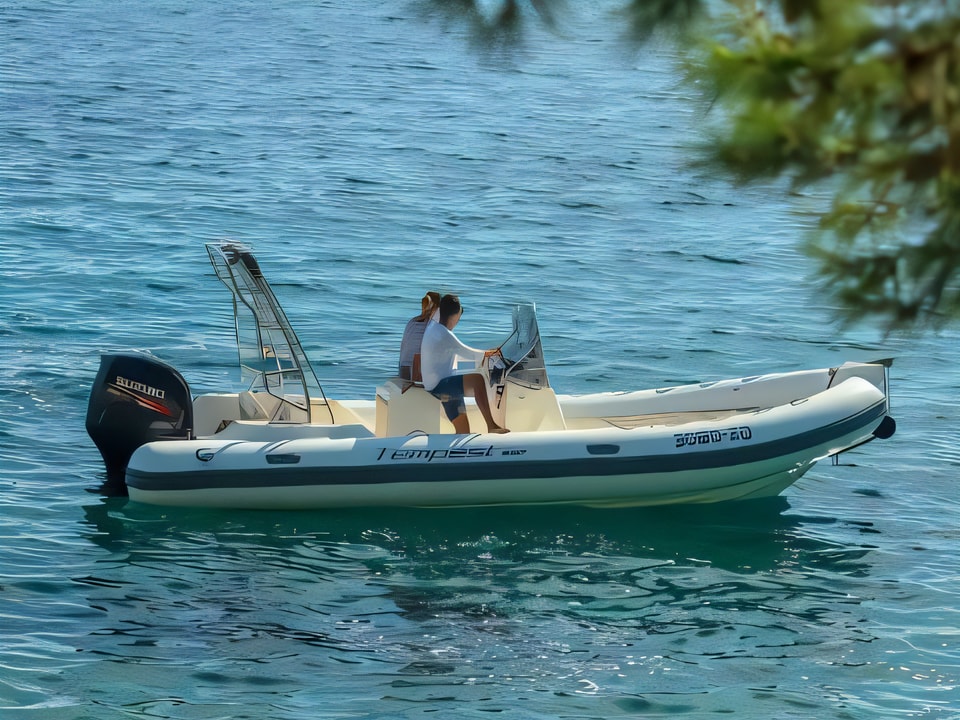 Exterior overview of TEMPEST 650 + Suzuki 200 motor boat for charter from Zadar Marina in the Kornati sailing area Croatia