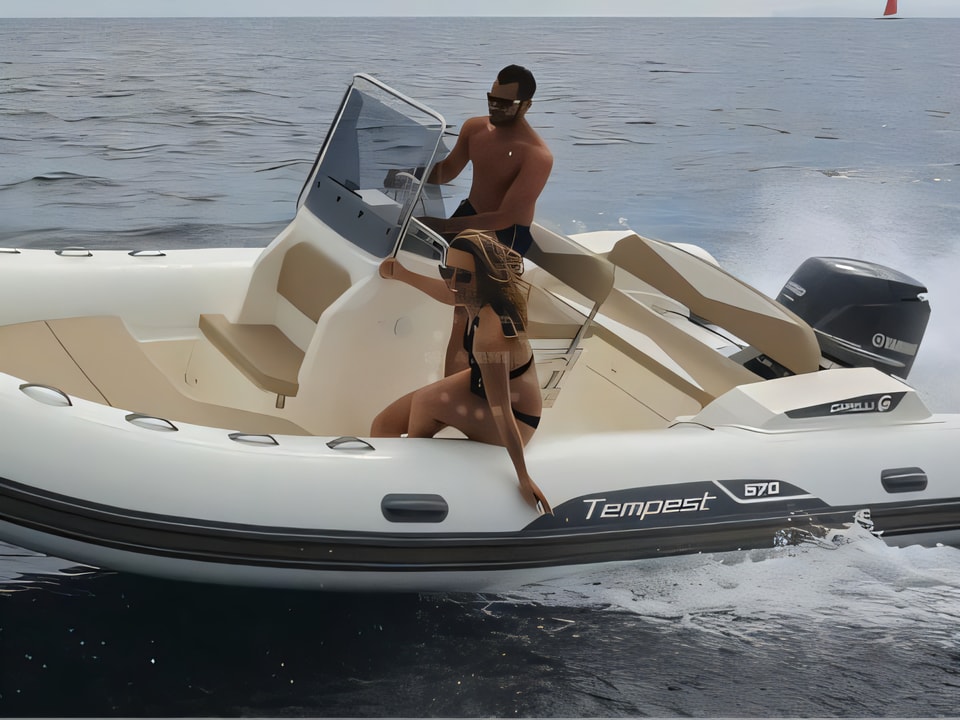 Exterior overview of TEMPEST 570 + Honda 135 motor boat for charter from Sukosan Marina Dalmacija in the Kornati sailing area Croatia