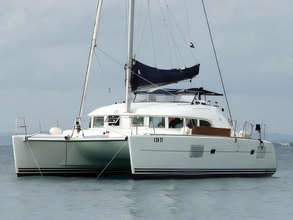 Exterior overview of Lagoon 380 S2 catamaran for charter from Biograd Sangulin in the Zadar sailing area Croatia