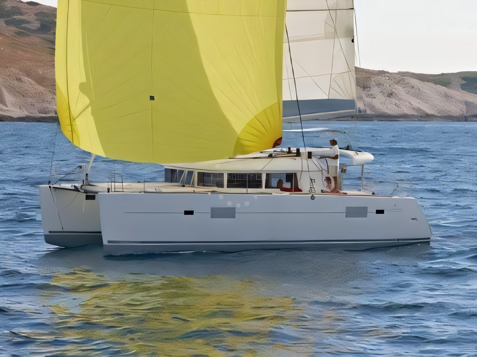 Exterior overview of Lagoon 400 catamaran for charter from Sibenik Marina Mandalina in the Sibenik sailing area Croatia