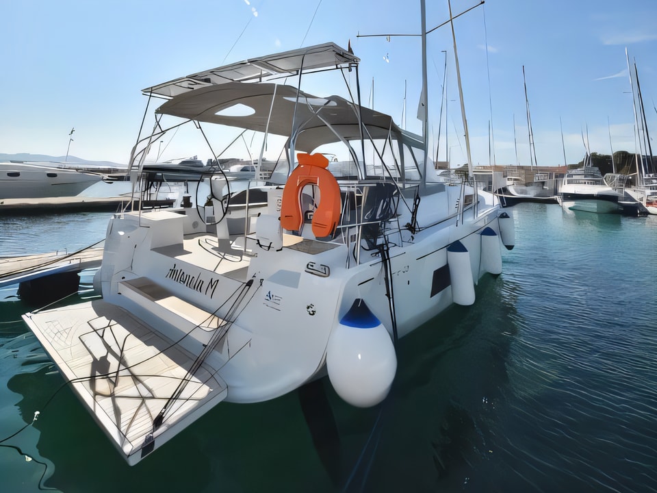Exterior overview of Oceanis 46.1 sail boat for charter from Zadar Marina Borik in the Zadar sailing area Croatia