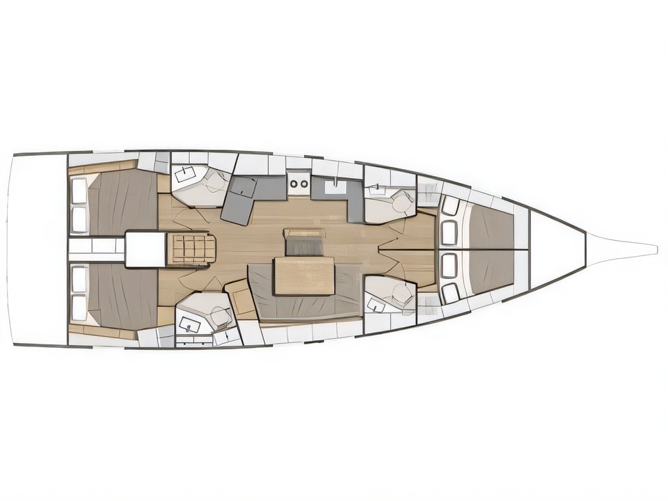 Layout of Oceanis 46.1 sail boat with 5 cabins Croatia yacht charter