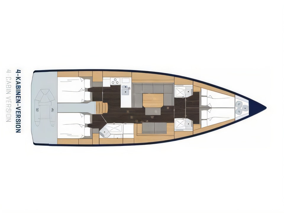 Layout of Bavaria C45 Holliday sail boat with 4 cabins Croatia yacht charter