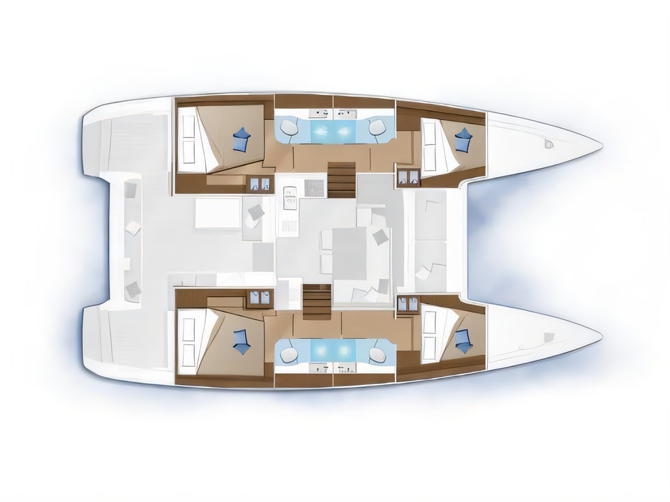 Layout of Lagoon 40 catamaran with 4 cabins Croatia yacht charter