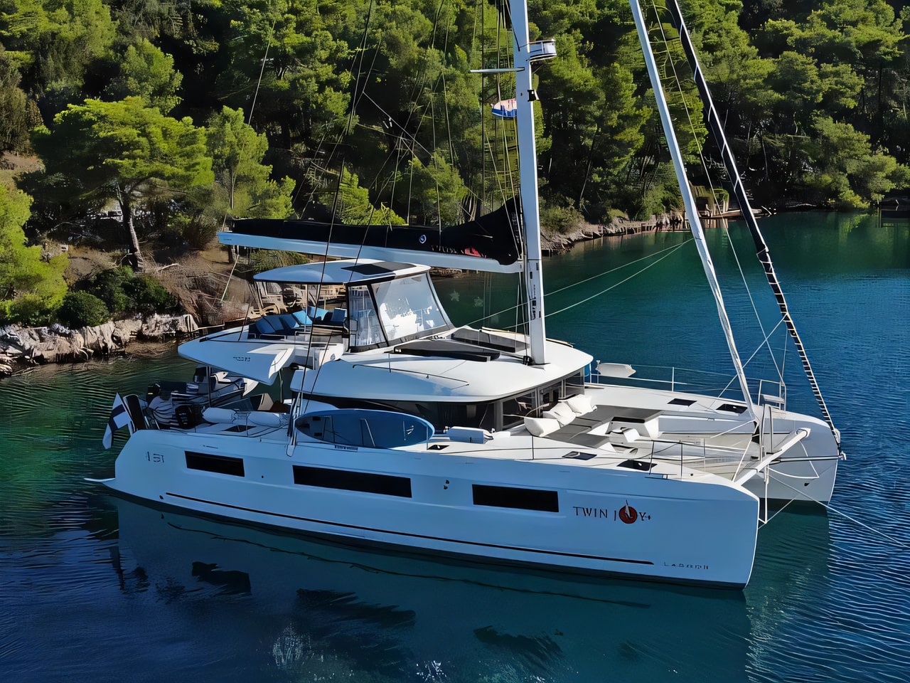 Exterior overview of Lagoon 51 catamaran for charter from SCT Marina Trogir in the Split sailing area Croatia