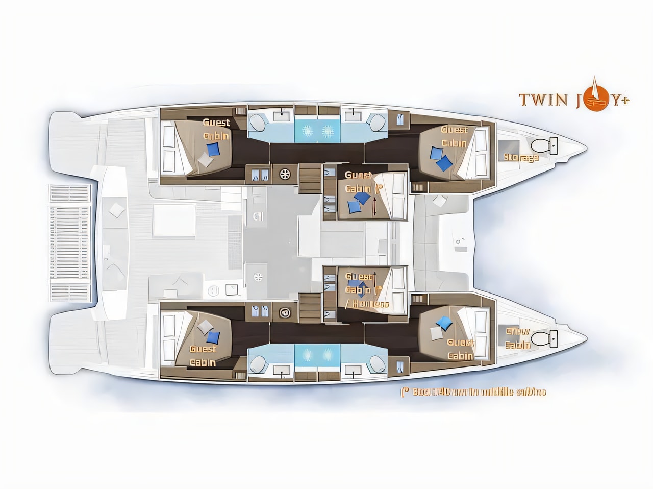 Interior of Lagoon 51 catamaran with 6 cabins Croatia yacht charter