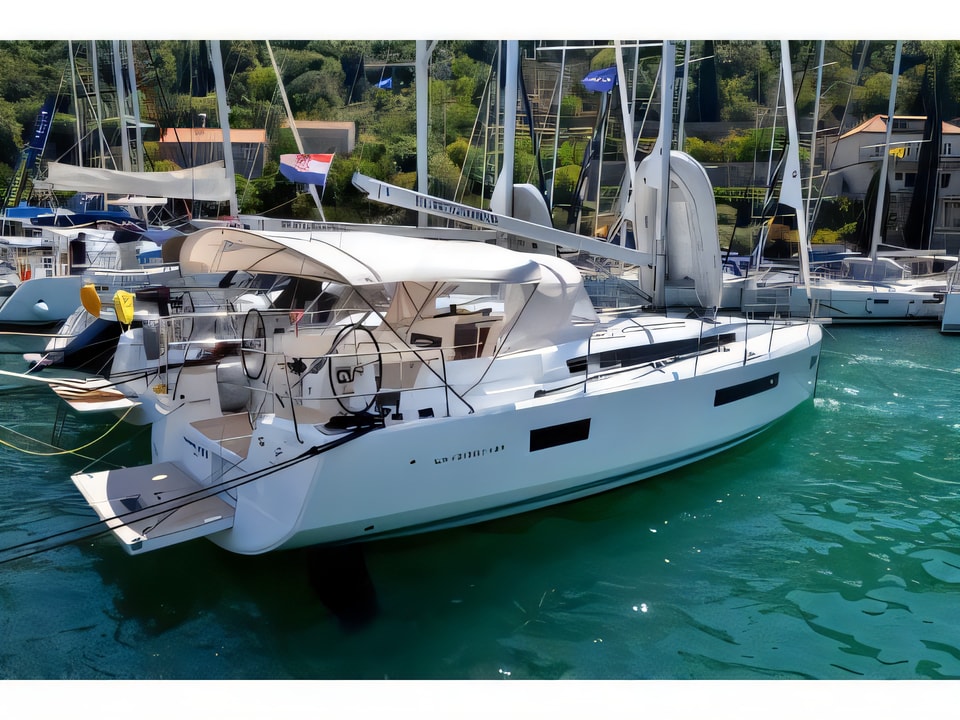 Exterior overview of Sun Odyssey 440 sail boat for charter from Dubrovnik ACI Marina in the Dubrovnik sailing area Croatia