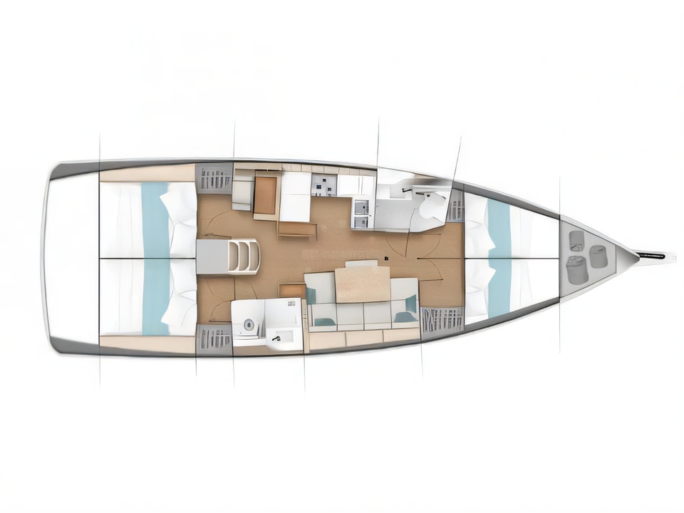 Layout of Sun Odyssey 440 sail boat with 4 cabins Croatia yacht charter