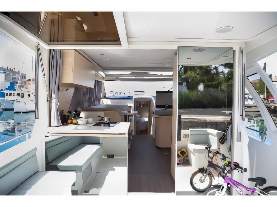 Interior of Greenline 39 motor boat with 2 cabins Croatia yacht charter