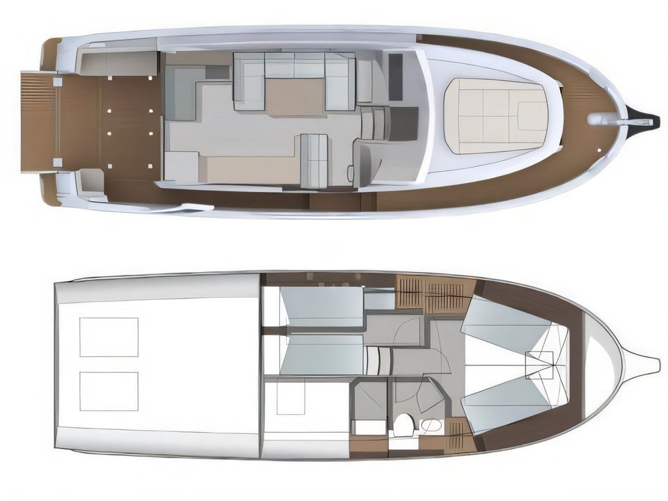 Layout of Greenline 39 motor boat with 2 cabins Croatia yacht charter