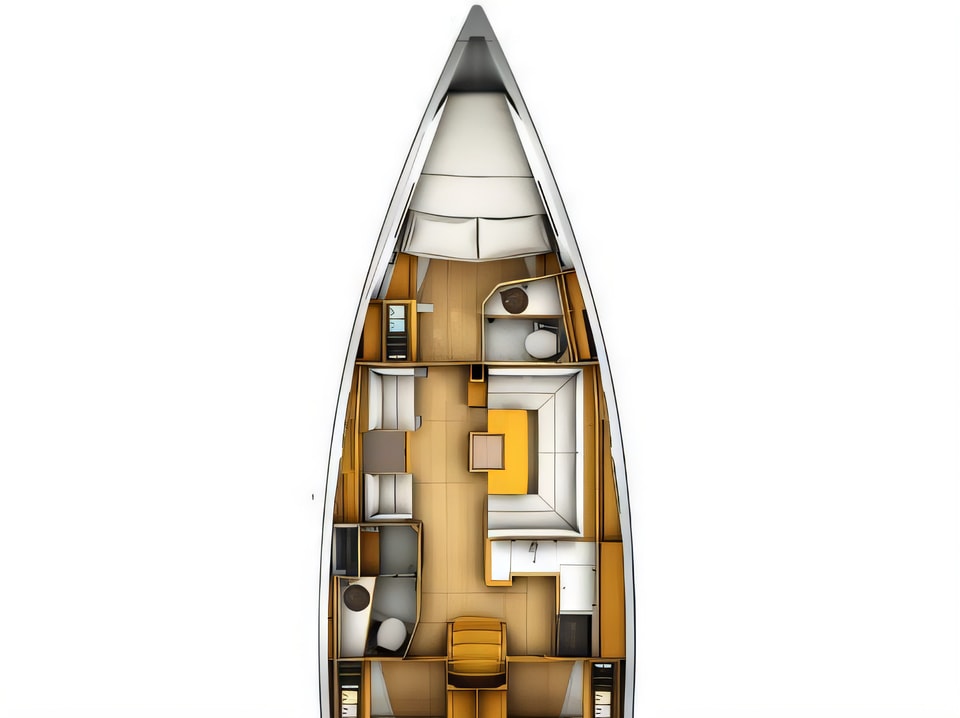Layout of Sun Odyssey 419 sail boat with 3 cabins Croatia yacht charter