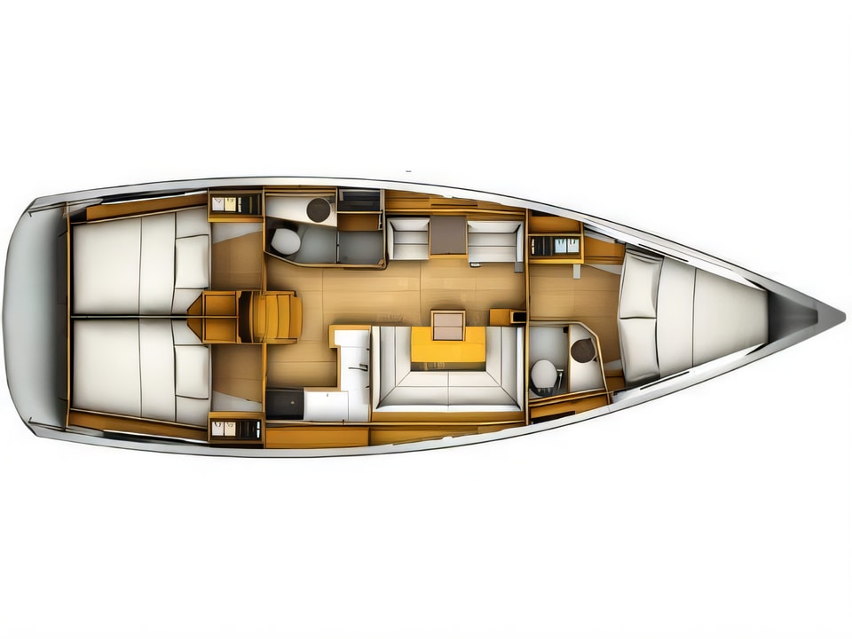 Layout of Sun Odyssey 419 sail boat with 3 cabins Croatia yacht charter