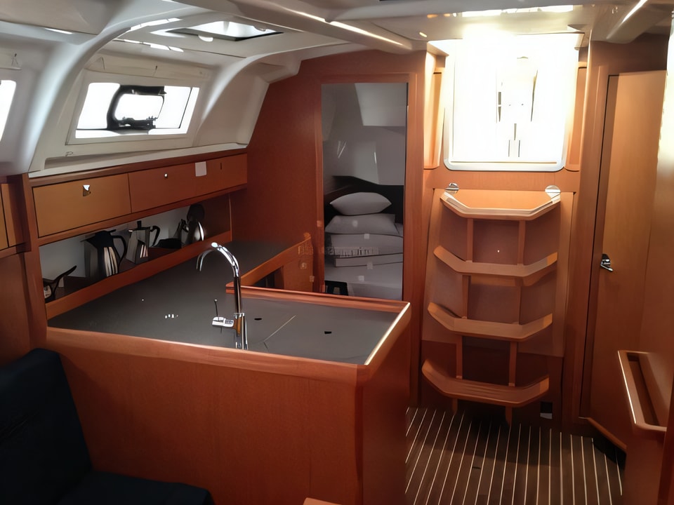 Layout of Bavaria Cruiser37 sail boat with 3 cabins Croatia yacht charter