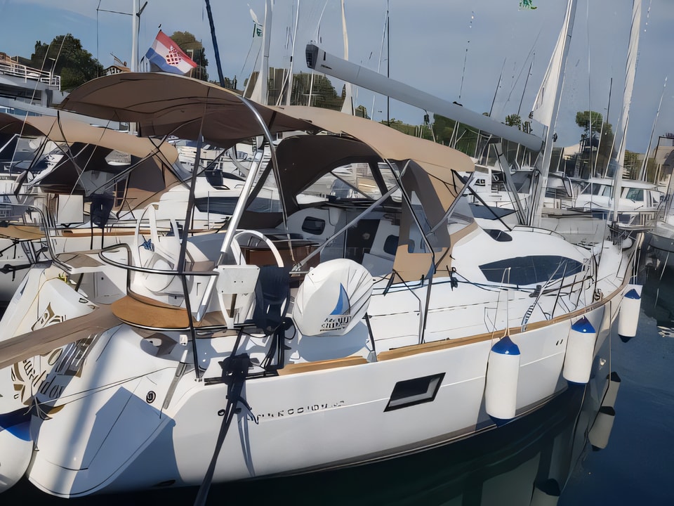 Exterior overview of Elan Impression 40 sail boat for charter from Zadar Marina Zadar in the Zadar sailing area Croatia