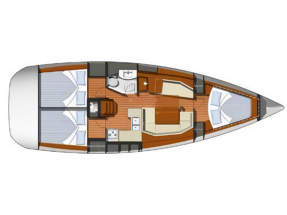Layout of Sun Odyssey 39i sail boat with 3 cabins Croatia yacht charter