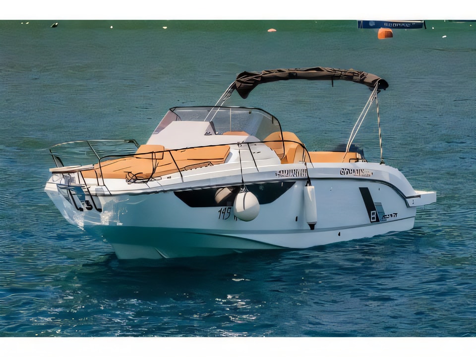 Exterior overview of Beneteau Flyer 8 SUNdeck motor boat for charter from Pula Tehnomont Marina Veruda in the Istria / Kvarner sailing area Croatia