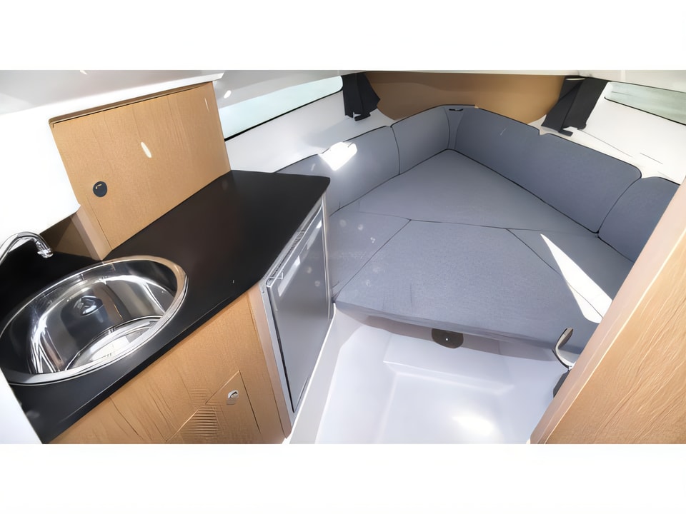Interior of Beneteau Flyer 8 SUNdeck motor boat with 1 cabins Croatia yacht charter