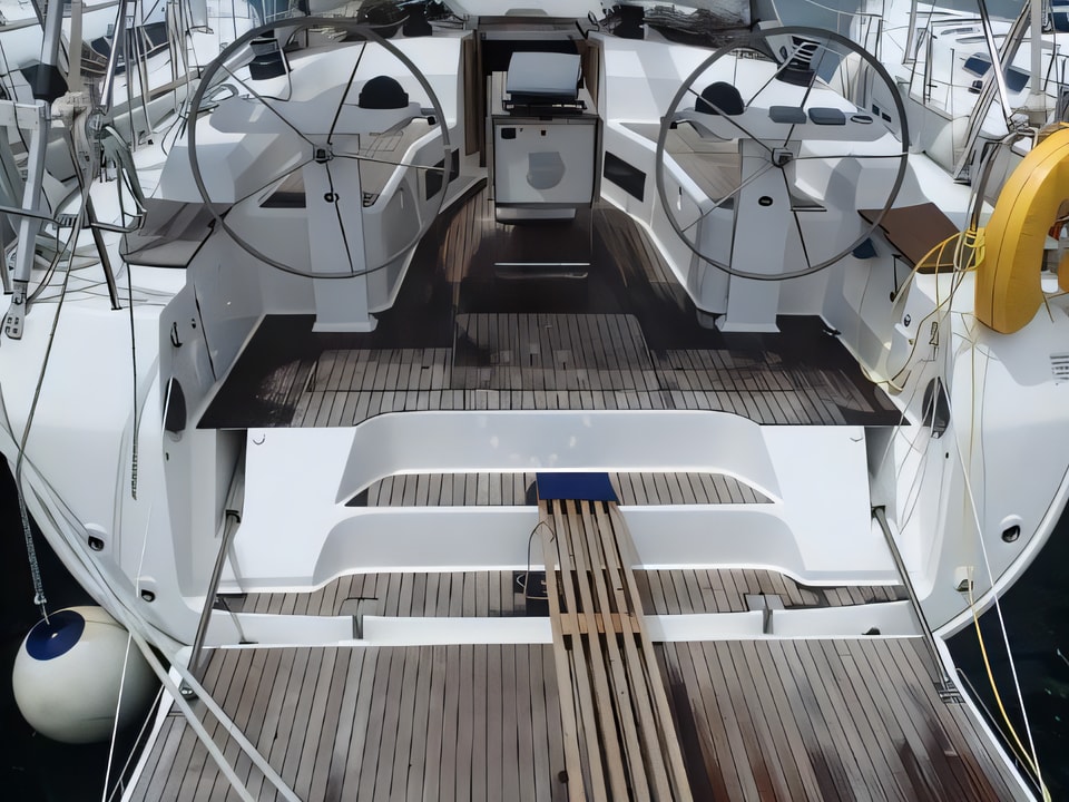 Exterior overview of Bavaria Cruiser 45 sail boat for charter from Sukosan Marina Dalmacija in the Zadar sailing area Croatia